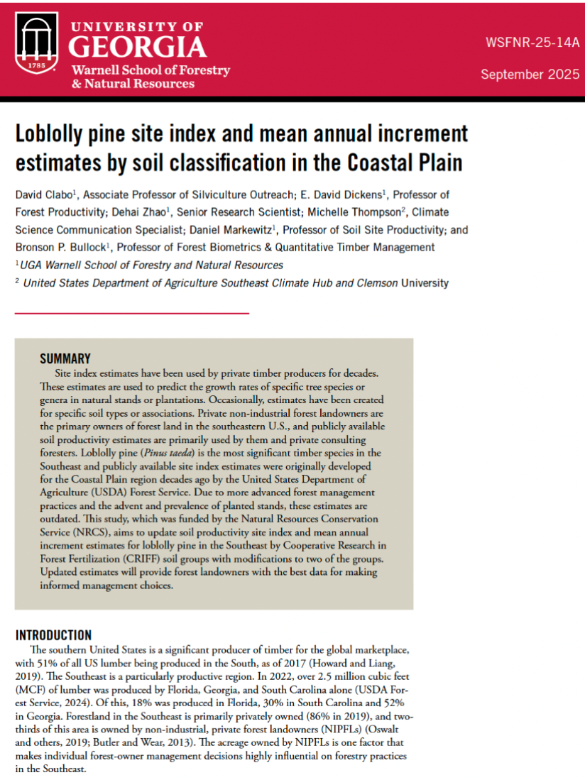 Loblolly pine site index and mean annual increment estimates by soil classification in the Coastal Plain